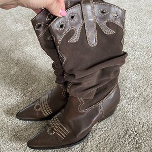 Brown suede cowboy boots